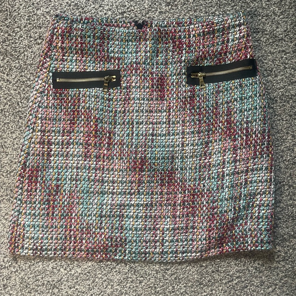 LOFT - Multicolor Tweed Skirt with Zipper Accents